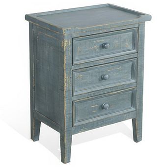 Rena Side End Table with 3 Drawers, Mahogany Wood