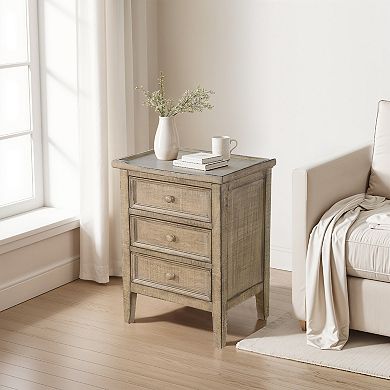 Rena End Table with 3 Drawers, Mahogany Wood