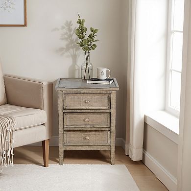 Rena End Table with 3 Drawers, Mahogany Wood