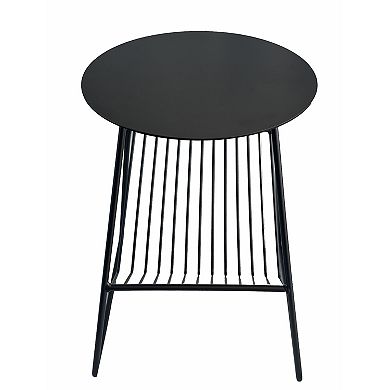 Zeo Side End Table w Magazine Rack, Round Top, Metal
