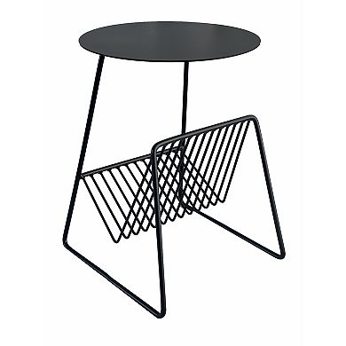 Zeo Side End Table w Magazine Rack, Round Top, Metal