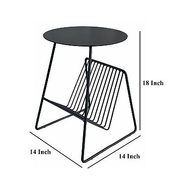 Zeo Side End Table w Magazine Rack, Round Top, Metal