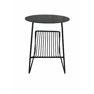 Zeo Side End Table w Magazine Rack, Round Top, Metal