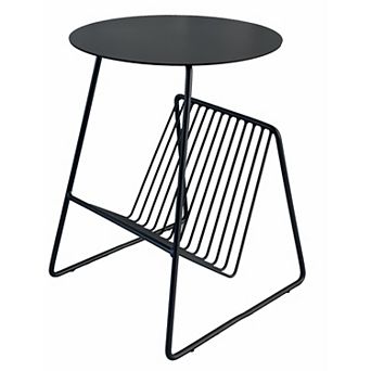 Zeo Side End Table w Magazine Rack, Round Top, Metal