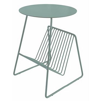 Zeo Side End Table w Magazine Rack, Round Top, Metal