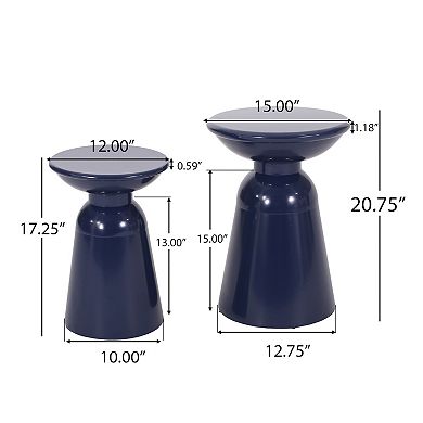 Suma Outdoor End Table Set of 2, Round, Pedestal Base, Metal