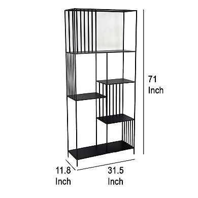 Tandum Plant Display Stand, Black Metal 6 Shelves, Modern 71 Inch
