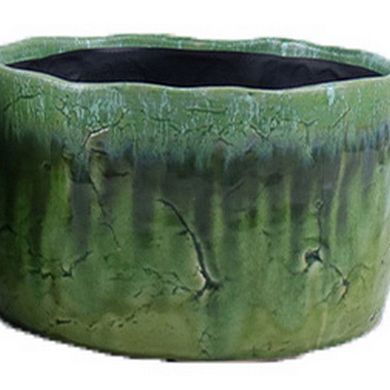 Foy Wide Planter Set of 2, Two Tone Green Ceramic, Round, Modern Style