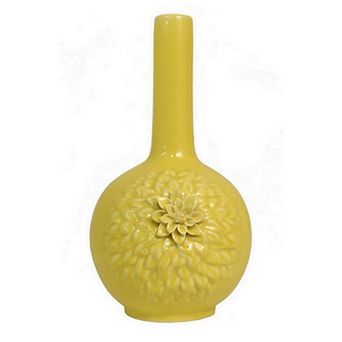 Remi Flower Vase, Narrow Neck, Ceramic w Floral Motifs