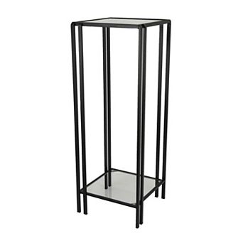 Buckley Plant Stand Table, Black Metal, Square Mirrored Top, 34 Inch