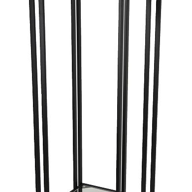 Buckley Plant Stand Table, Black Metal, Square Mirrored Top, 34 Inch