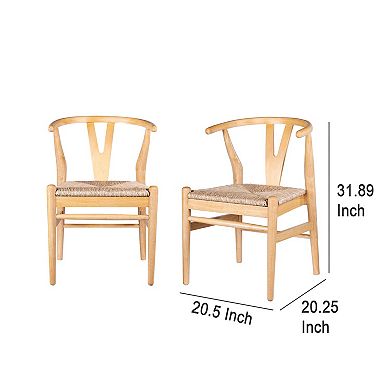 Cera Dining Chair Set of 2, Handwoven Rope Seat, Wood