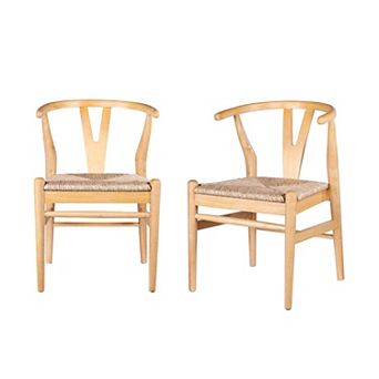 Cera Dining Chair Set of 2, Handwoven Rope Seat, Wood