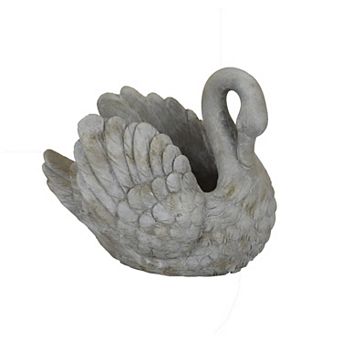 Jina Planter with Swan Sculpted Details, Gray Terracotta 10 Inch