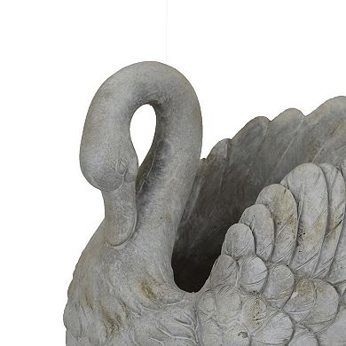 Jina Planter with Swan Sculpted Details, Gray Terracotta 10 Inch