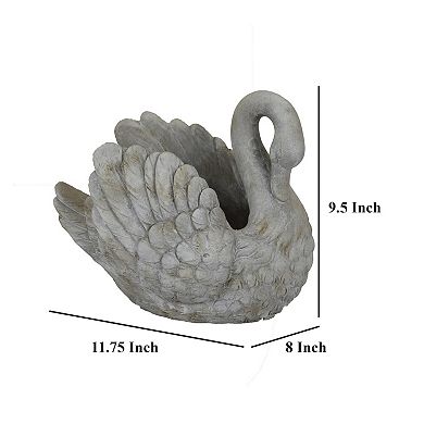 Jina Planter with Swan Sculpted Details, Gray Terracotta 10 Inch