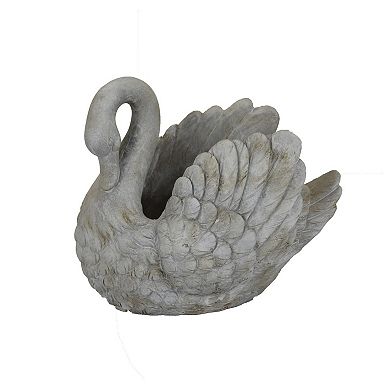Jina Planter with Swan Sculpted Details, Gray Terracotta 10 Inch