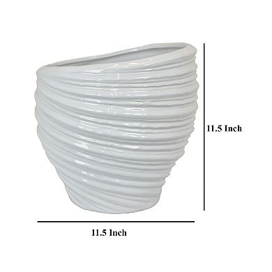 Avery Round Modern Vase, Spiral Turned Design, Ceramic
