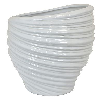Avery Round Modern Vase, Spiral Turned Design, Ceramic