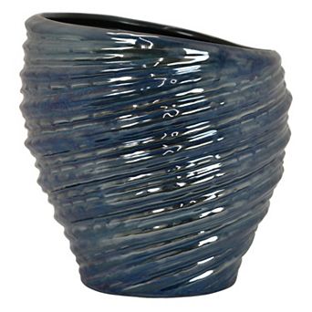 Avery Round Modern Vase, Spiral Turned Design, Ceramic