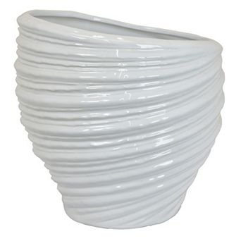 Avery Round Modern Vase, Spiral Turned Design, Ceramic