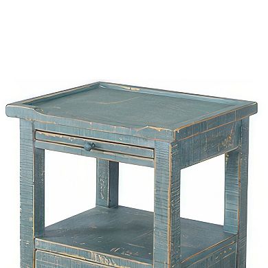 Rena Side End Table, 2 Drawers, Pull-Out Tray, Mahogany