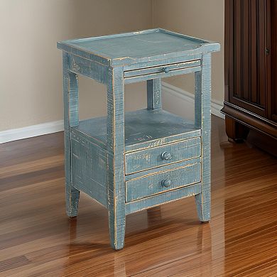 Rena Side End Table, 2 Drawers, Pull-Out Tray, Mahogany