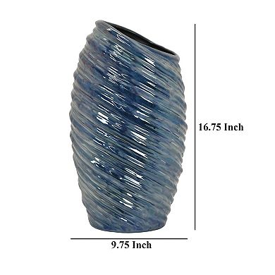 Avery Tall Modern Vase, Angled Spiral Design, Ceramic