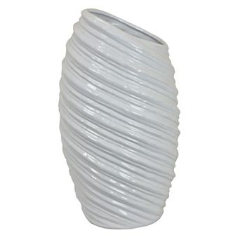 Avery Tall Modern Vase, Angled Spiral Design, Ceramic
