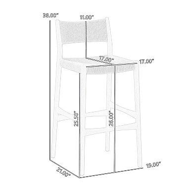 Rie Counter Stool Chair, Danish Inspired Panel Back, Woven Paper Cord