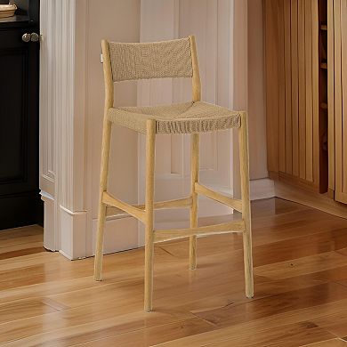 Rie Counter Stool Chair, Danish Inspired Panel Back, Woven Paper Cord