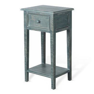 Rena Side End Table with 1 Drawer, Mahogany Wood