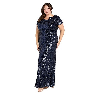 Plus Size R&M Richards Stretch Sequin Cap Sleeve Dress