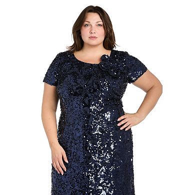 Plus Size R&M Richards Stretch Sequin Cap Sleeve Dress