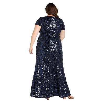 Plus Size R&M Richards Stretch Sequin Cap Sleeve Dress