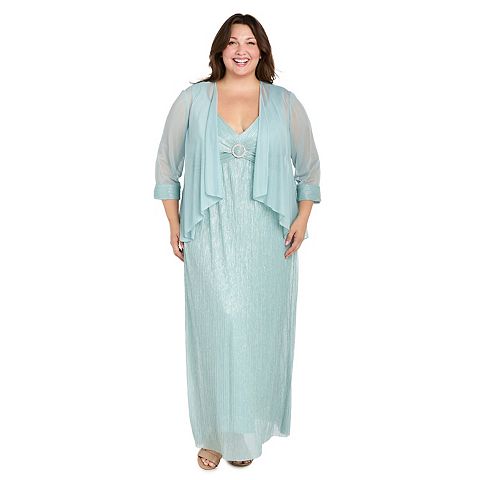 Женские платья R&M Plus Size R&M Richards 2 pc Mesh Jacket & Crinkle Pleated Sleeveless Dress