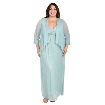 Plus Size R&M Richards 2 pc Mesh Jacket & Crinkle Pleated Sleeveless Dress