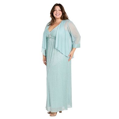 Plus Size R&M Richards 2-Pc. Mesh Jacket & Crinkle Pleated Sleeveless Dress
