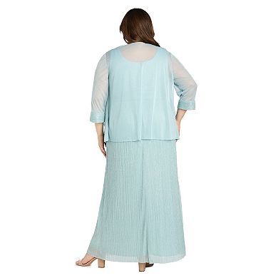 Plus Size R&M Richards 2-Pc. Mesh Jacket & Crinkle Pleated Sleeveless Dress