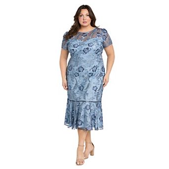 Plus Size R&M Richards Embroidered Tea Length Flounce Dress