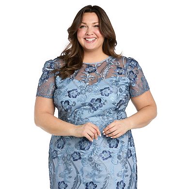 Plus Size R&M Richards Embroidered Tea Length Flounce Dress