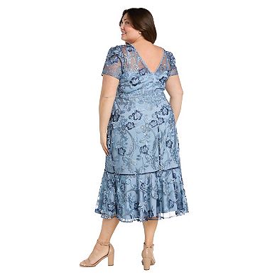 Plus Size R&M Richards Embroidered Tea Length Flounce Dress