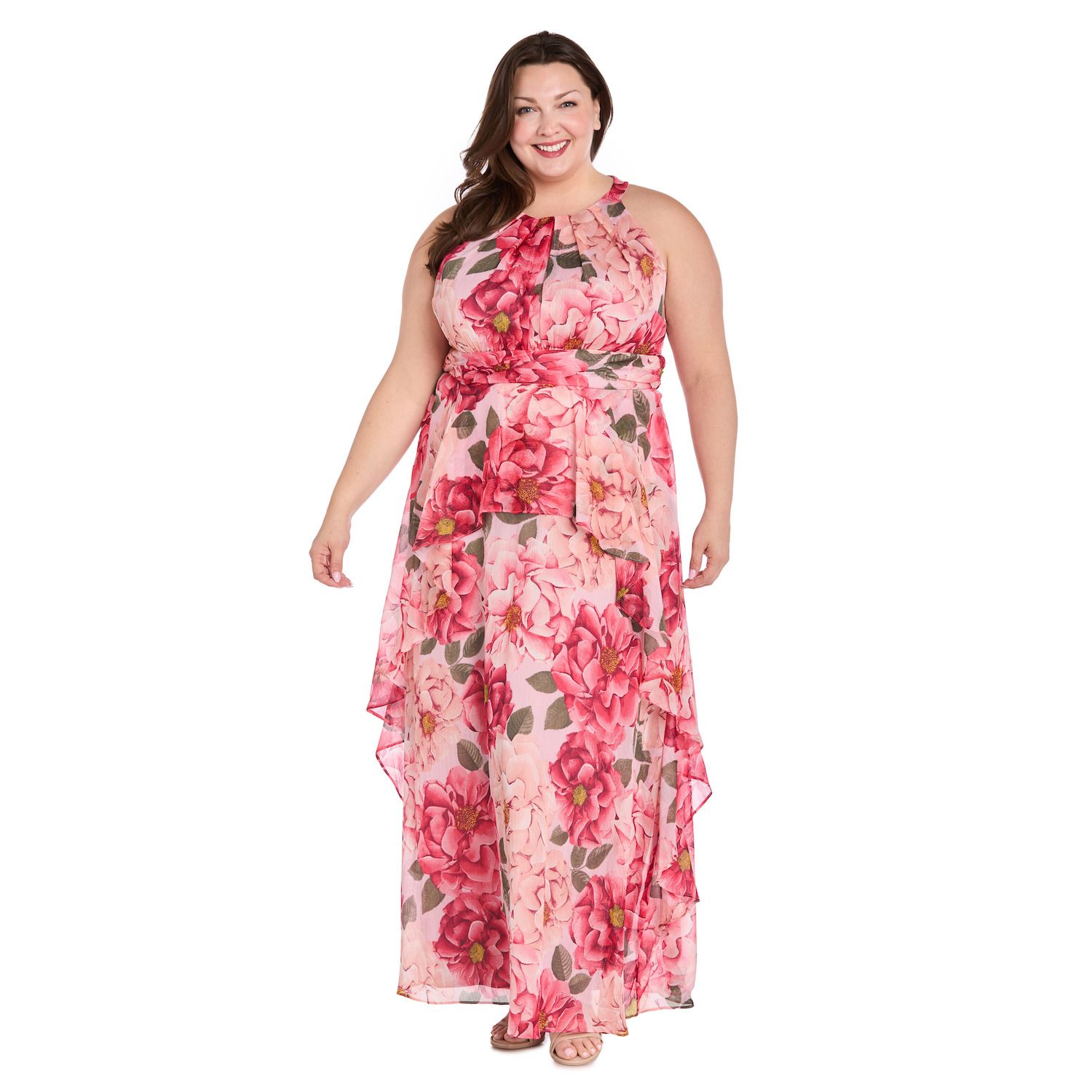 Женские платья R&M Richards Plus Size R&M Richards Ruffle Skirt Floral Halter Dress