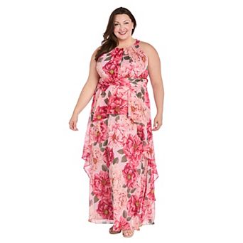 Plus Size R&M Richards Ruffle Skirt Floral Halter Dress
