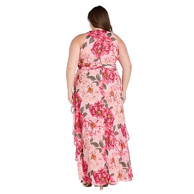 Plus Size R&M Richards Ruffle Skirt Floral Halter Dress