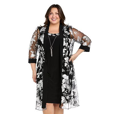 Plus Size R&M Richards Floral Embroidered Duster Jacket Dress