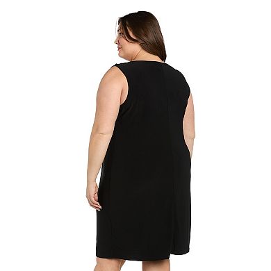 Plus Size R&M Richards Floral Embroidered Duster Jacket Dress with Detachable Necklace