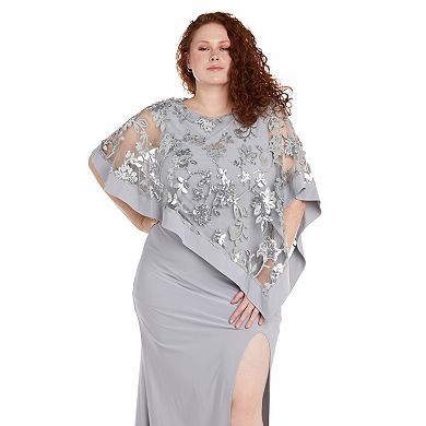 Plus Size R&M Richards Embroidered Sequin Lace Poncho Over Jersey Sheath Dress