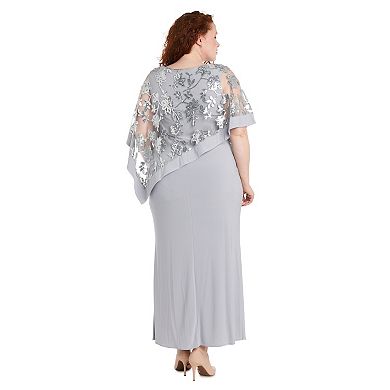 Plus Size R&M Richards Embroidered Sequin Lace Poncho Over Jersey Sheath Dress