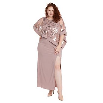Plus Size R&M Richards Embroidered Sequin Lace Poncho Over Jersey Sheath Dress